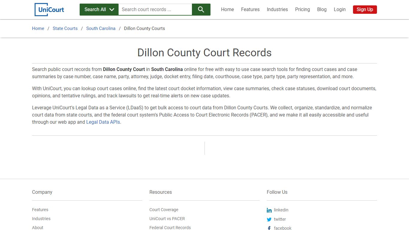 Dillon County Court Records | South Carolina | UniCourt