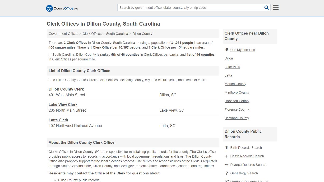 Clerk Offices - Dillon County, SC (County & Court Records)